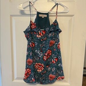LOFT Floral Lined Racerback Blouse- Blue and Red